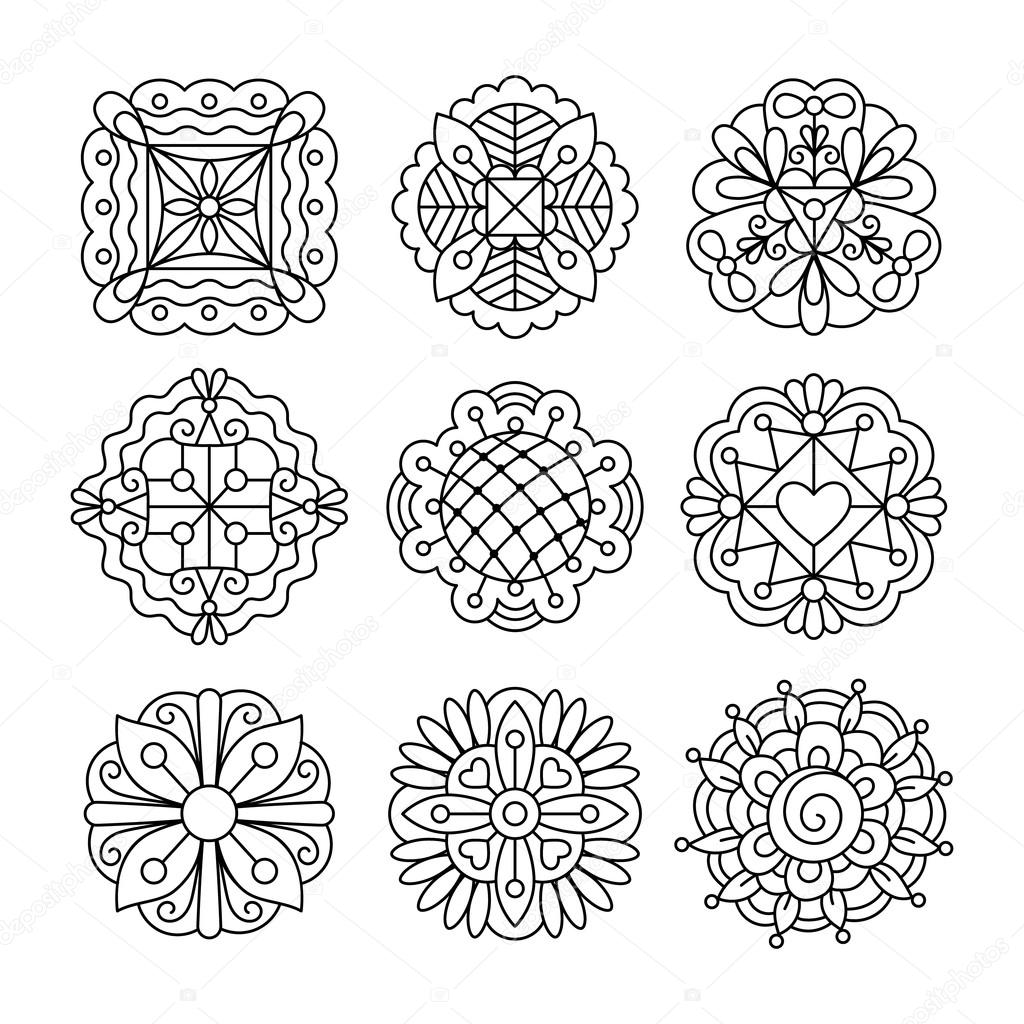 1024x1024 Black Ink Drawing Flowers Stock Vector Ssstocker