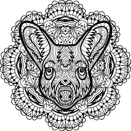 450x450 Totem Coloring Page For Adults. Monochrome Hand Drawn Ink Drawing