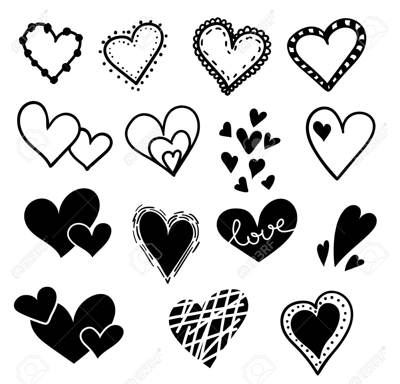 1300x1249 Hand Drawn Hearts Set Isolated. Design Elements For Valentine'S