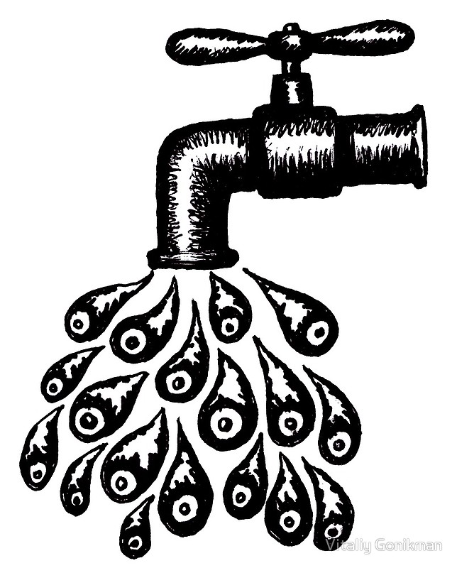 644x800 Drops Of Water Black And White Pen Ink Drawing Canvas Prints By