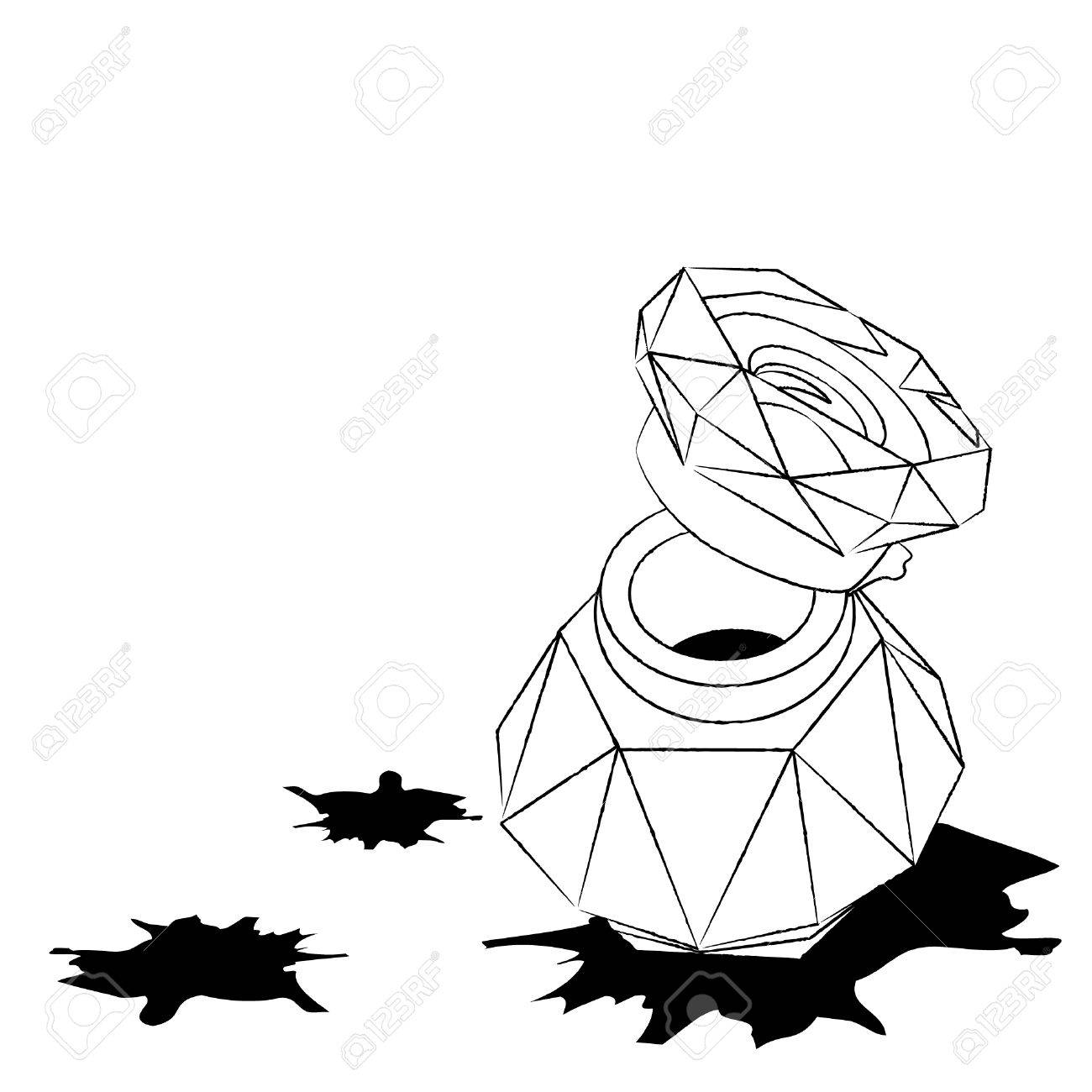1300x1300 Old Glass Inkwell And Ink Blots In Sketch Style Royalty Free