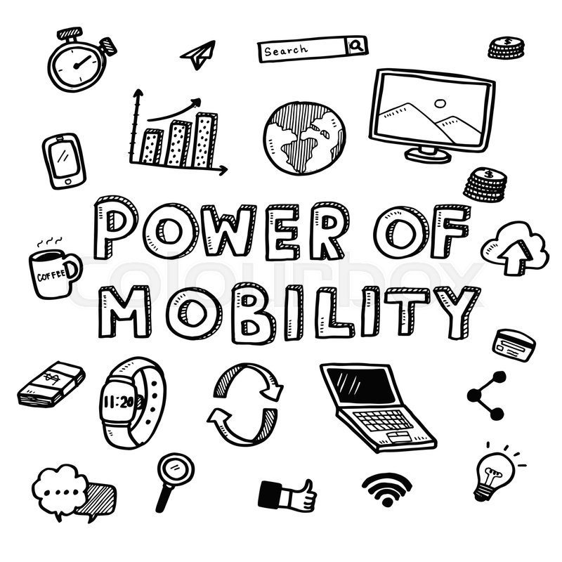 800x800 Hand Draw Business Doodles Power Of Mobility Icons And Words Set