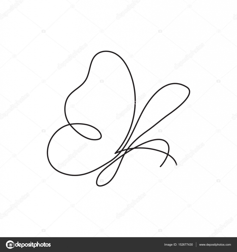 963x1024 Modern Continuous Line Butterfly. One Line Drawing Of Insect Form
