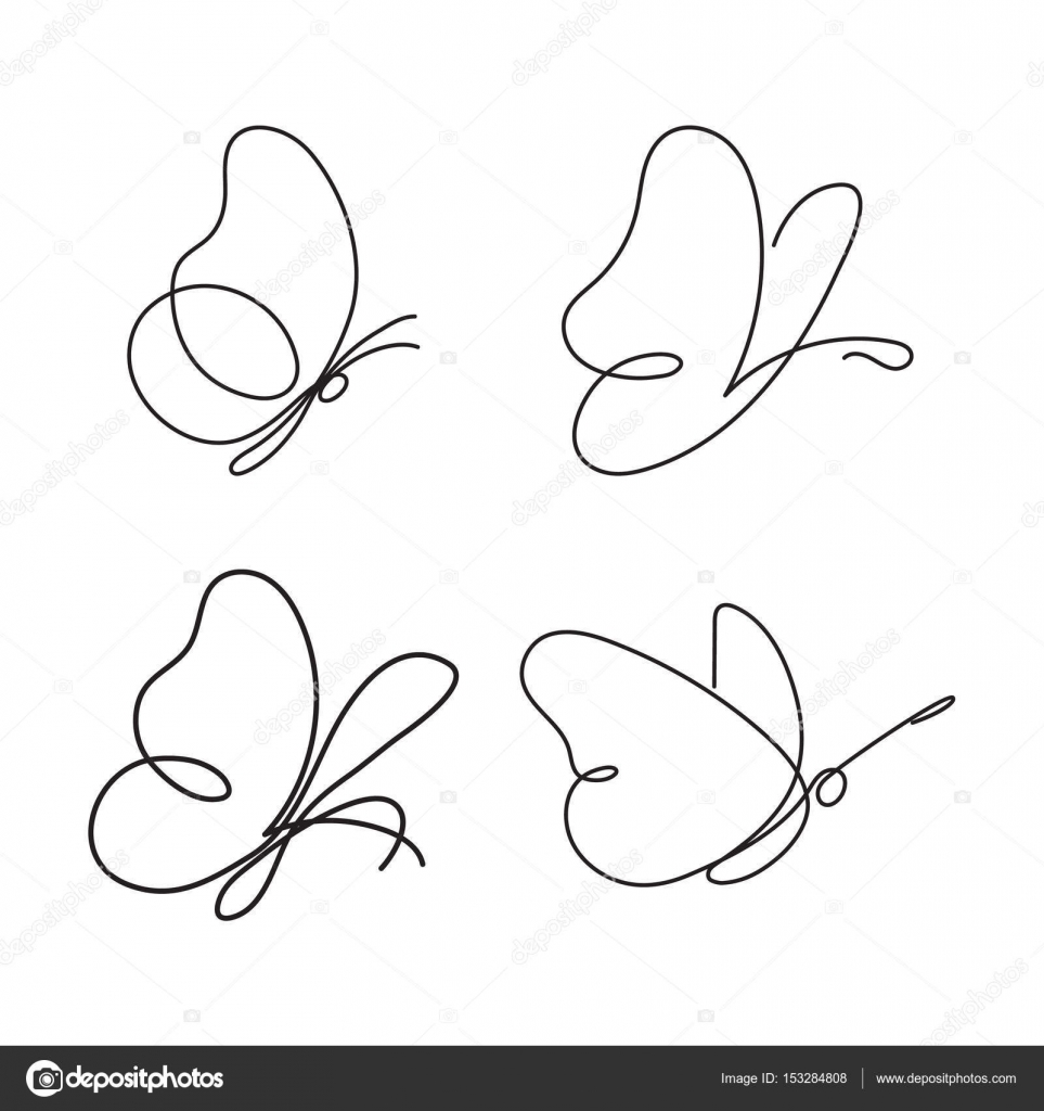 963x1024 Set Modern Continuous Line Butterfly. One Line Drawing