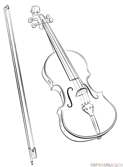 422x575 How To Draw A Violin And Bow Step By Step Drawing Tutorials