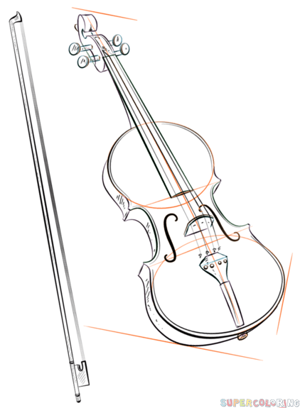422x575 How To Draw A Violin And Bow Step By Step Drawing Tutorials