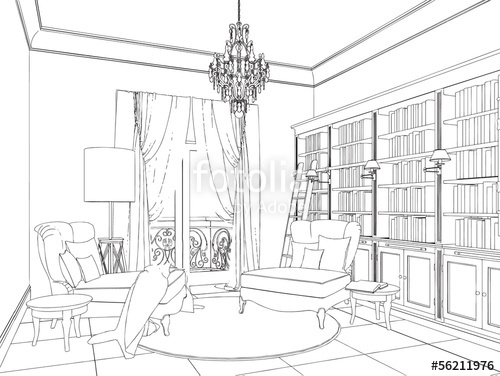 500x376 Classic Interior Hand Drawing Stock Image And Royalty Free Vector