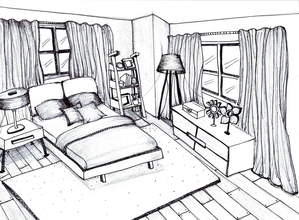 1024x753 Sketch Bedroom Drawing Ideas Interior Bedroom Interior Design