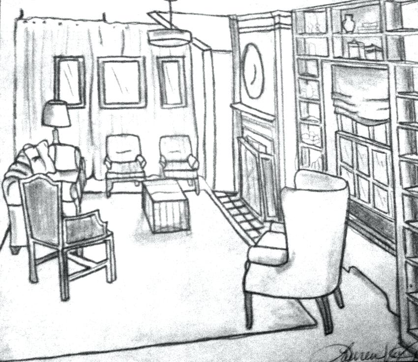 850x735 Bedroom Drawing Easy Perspective Drawing Living Room One Point