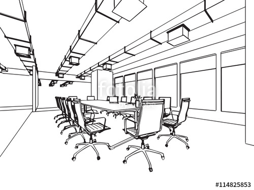 500x375 Interior Outline Sketch Drawing Perspective Of A Space Office