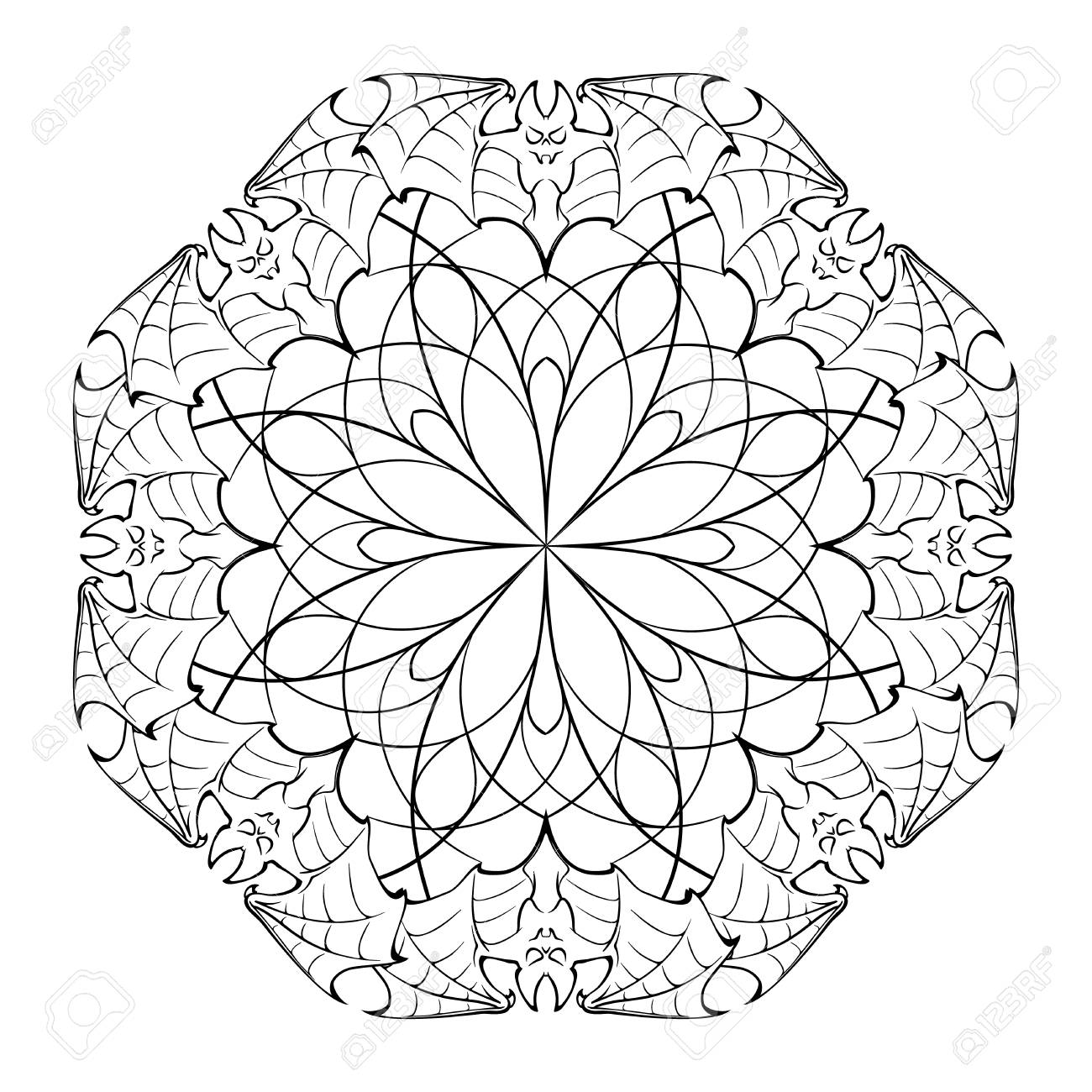 1300x1300 Intricate Stylized Circular Ornament With Bats For Halloween
