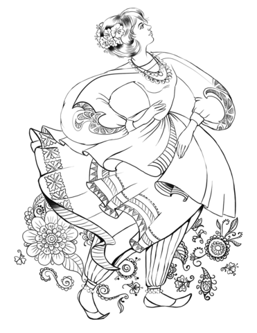 371x480 Dancing Woman In A Folk Costume Coloring Page Free Printable