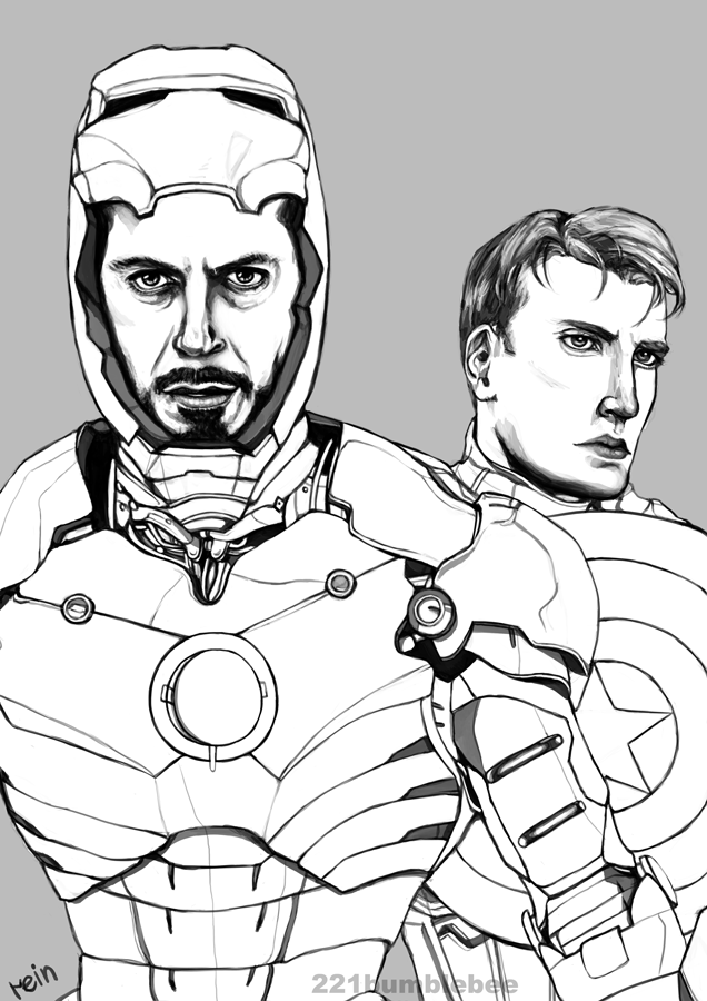 636x900 Iron Man And Captain America (Lines) By Cannorachan