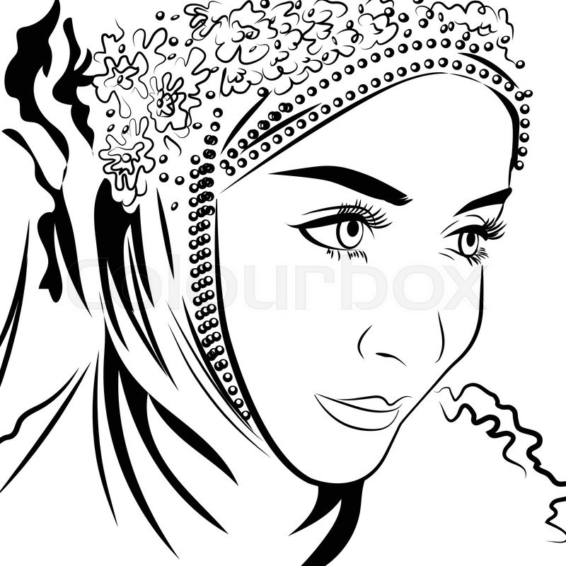 800x800 Muslim Female In Hijab Hand Drawing Style. Vector Illustration