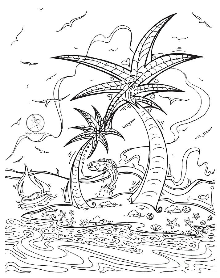 714x900 Coloring Page With Beautiful Tropical Island Drawing By Megan