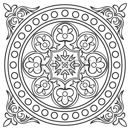 450x450 Hand Drawing Tile Vintage Black Line Pattern. Italian Majolica