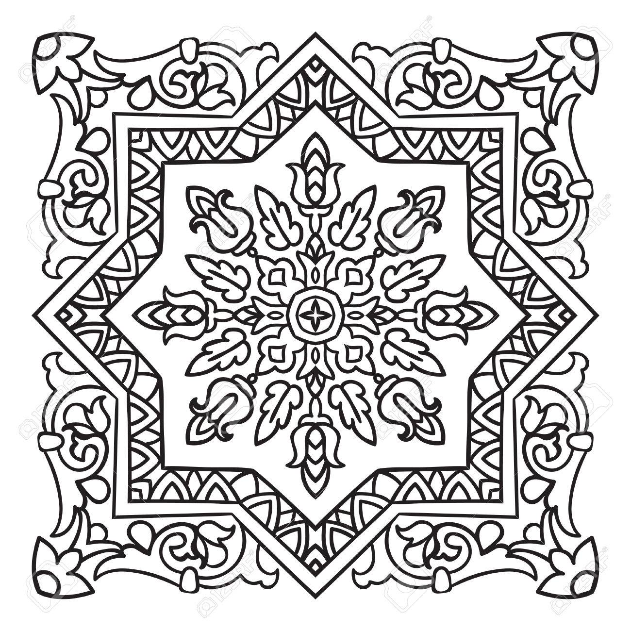 1300x1300 Hand Drawing Zentangle Element. Italian Majolica Style Black