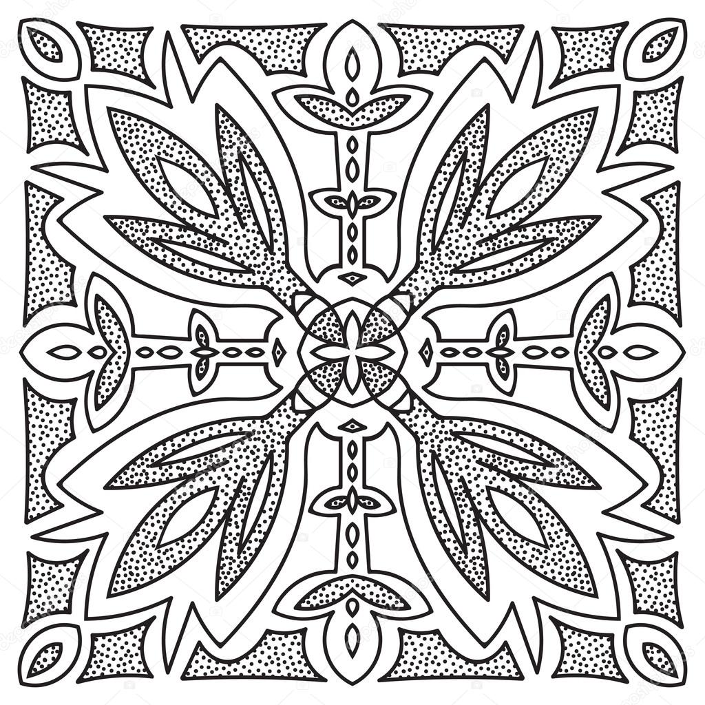 1024x1024 Hand Drawing Mandala Element. Italian Majolica Style Stock