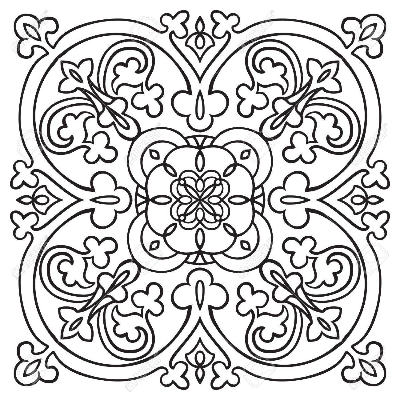 1300x1300 Hand Drawing Pattern For Tile In Black And White Colors. Italian