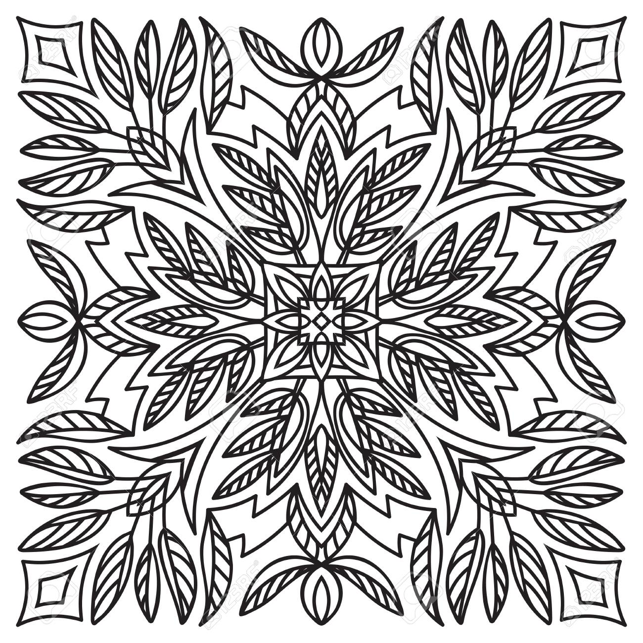 1300x1300 Hand Drawing Element. Italian Majolica Style Black And White