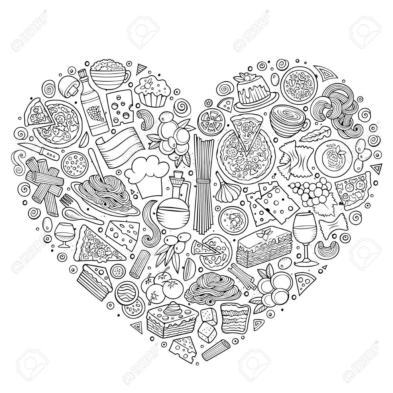 1300x1300 Line Art Vector Hand Drawn Set Of Italian Food Cartoon Doodle