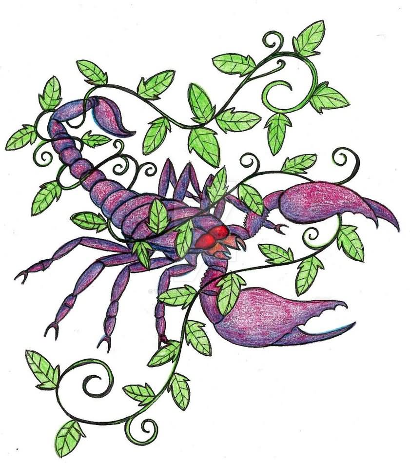 841x950 Scorpion With Ivy Vine Tattoo Design By Thehoundofulster