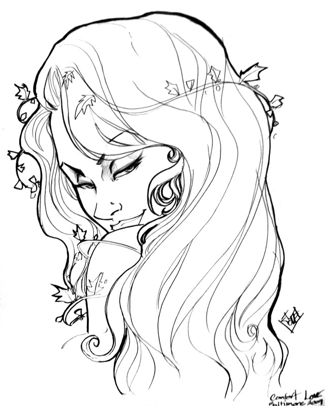 640x800 Poison Ivy Head Sketch By Comfortlove