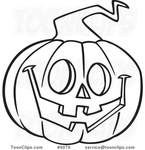 581x600 Cartoon Black And White Line Drawing Of A Happy Jackolantern