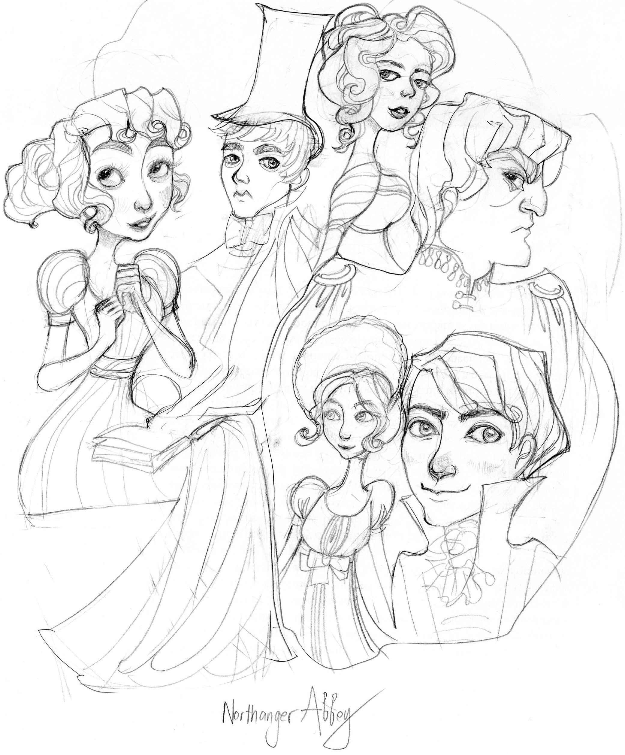 2082x2514 Jane Austen's Northanger Abbey, Pencil Illustration. Books