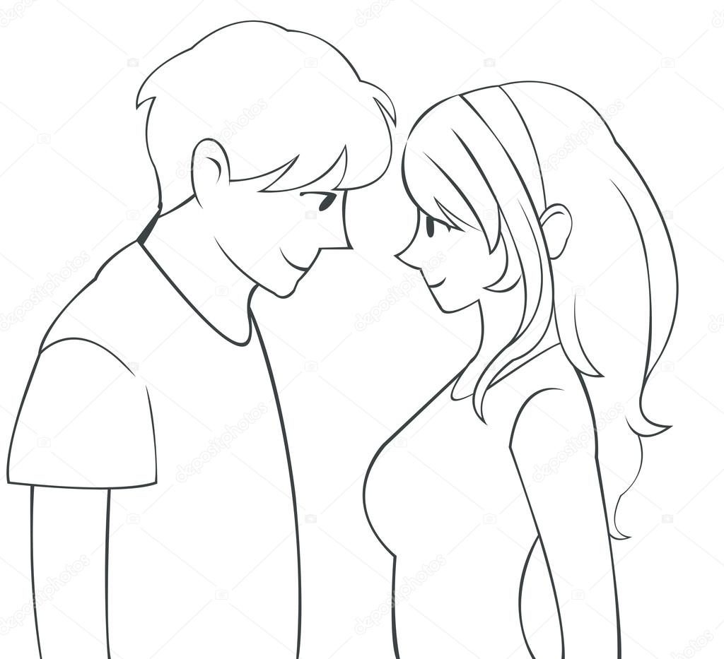 1024x933 Pencil Sketch Of Cute Cartoon Teen Love Couple Of Japanese Cartoon