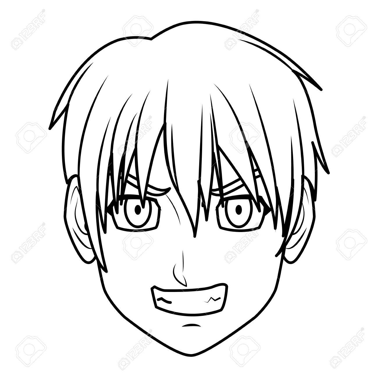 1300x1300 Young Guy. Anime Boy Character Japanese Line Vector Illustration