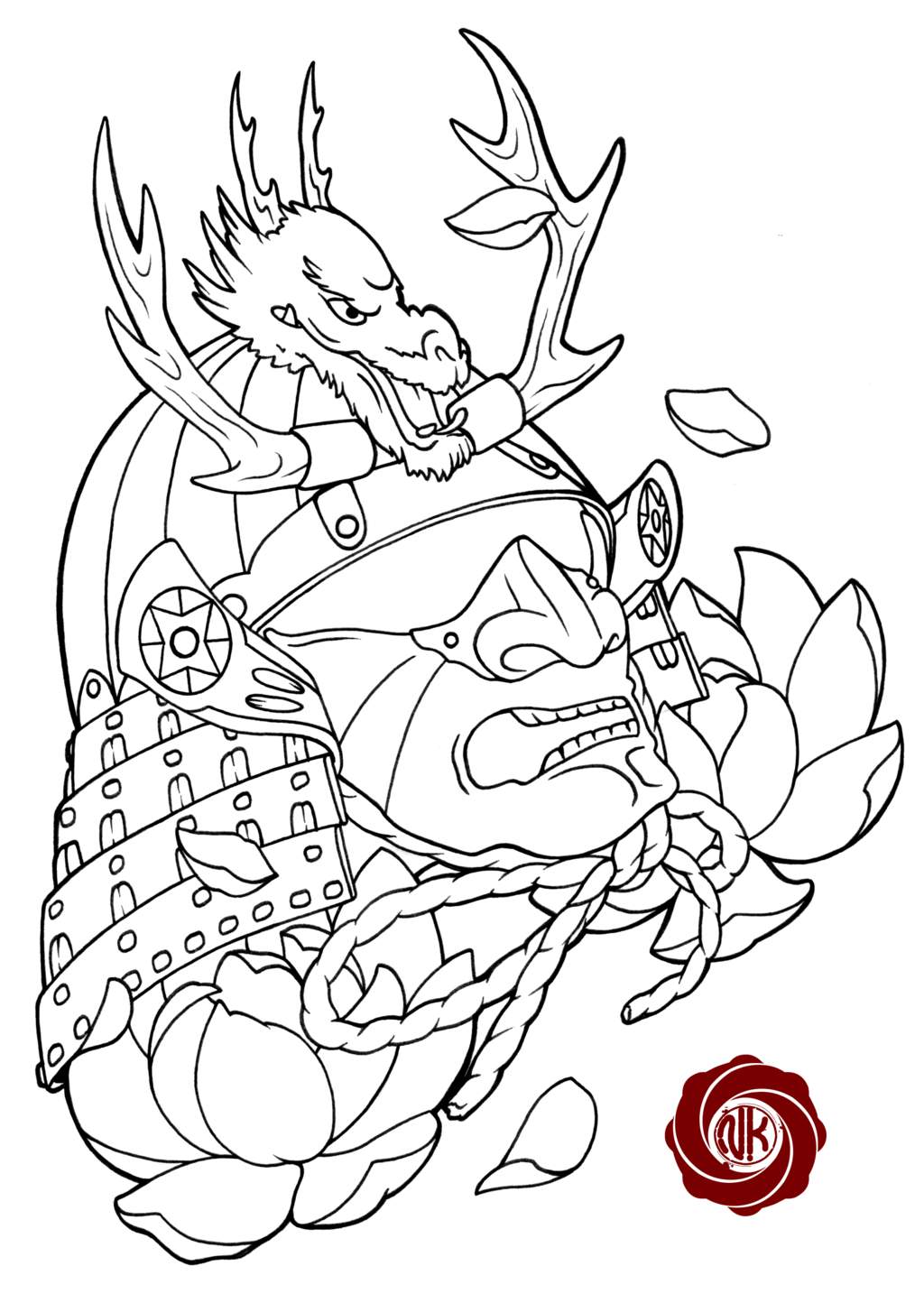 1024x1444 Samurai Sketch Tattoo With Dragon By Punk01