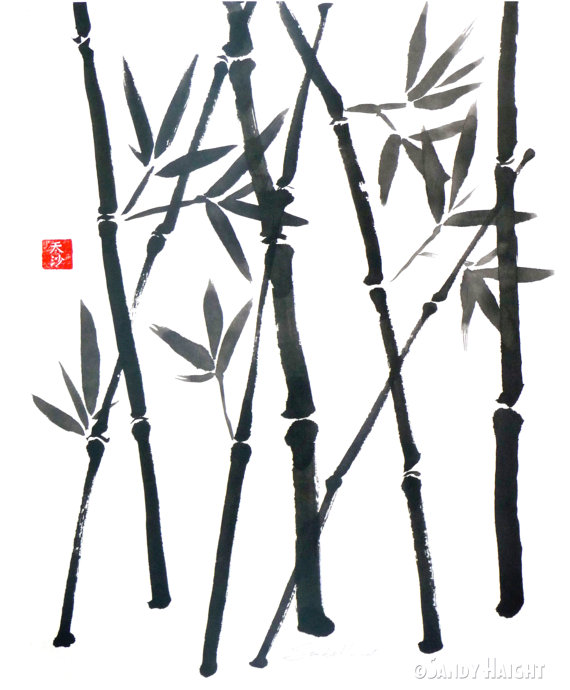 570x690 Original Sumi Brush Painting Bamboo Asian Japanese Wall