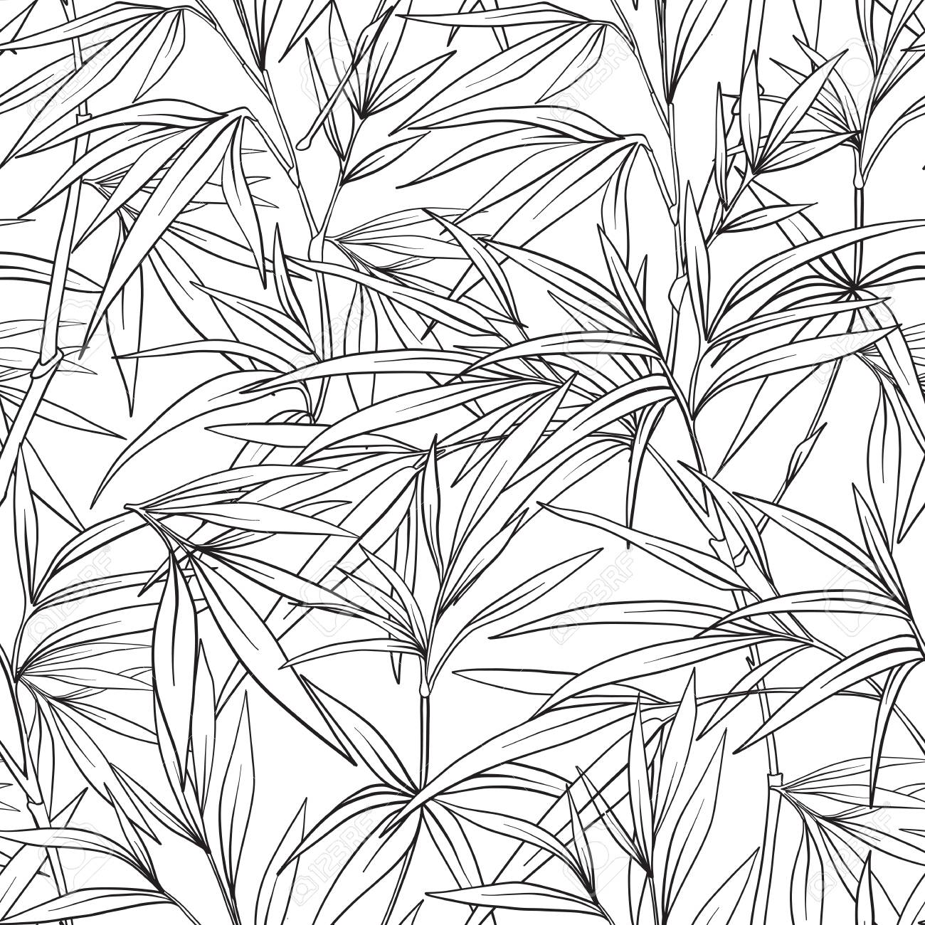 1300x1300 Seamless Pattern With Bamboo In Japanese Style. Outline Drawing