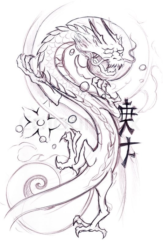 533x800 Tattoo Art, Sketch Of A Japanese Dragon Stock Photo Colourbox