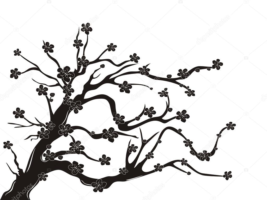 1024x768 Cherry Blossom Tree Silhouette Stock Vector Huhulin