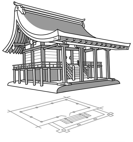 564x603 Japanese Buildings Drawing
