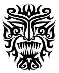 236x295 Painting Illustration Japanese Demon Mask Black White Poster Art