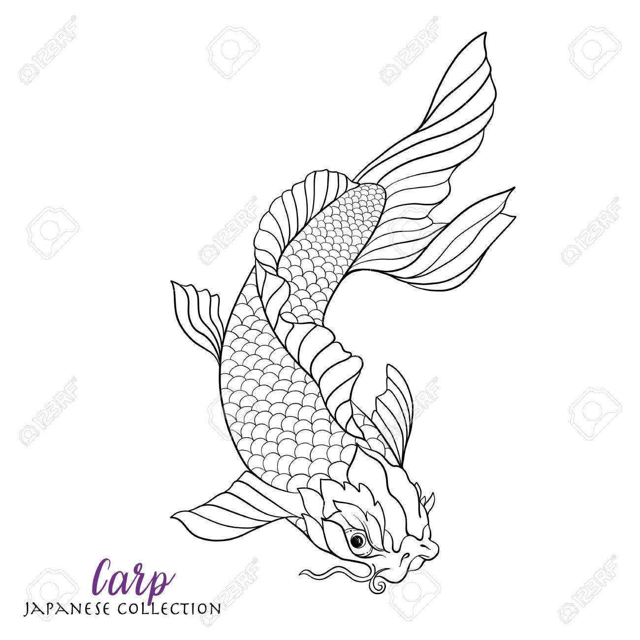 1300x1300 Japanese Carp Fish. Coloring Book For Adult. Outline Drawing