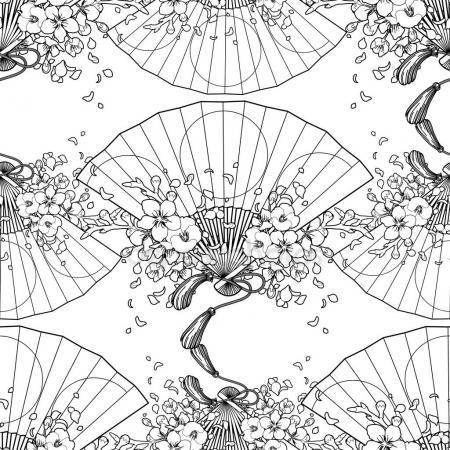 450x450 Japanese Style Floral Pattern With Chrysanthemums And Hand Fan