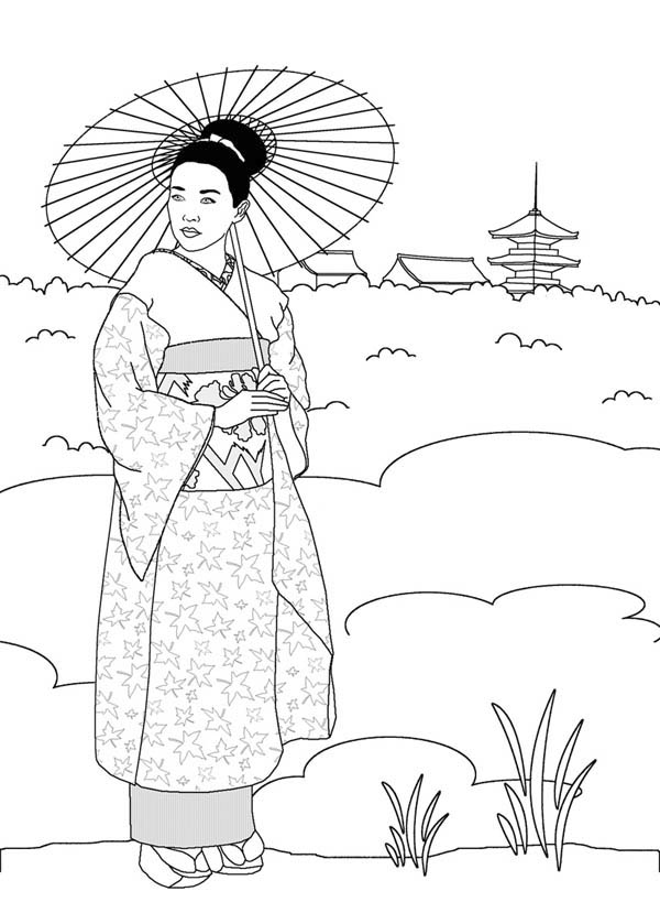600x829 Geisha In Japan Land Coloring Page