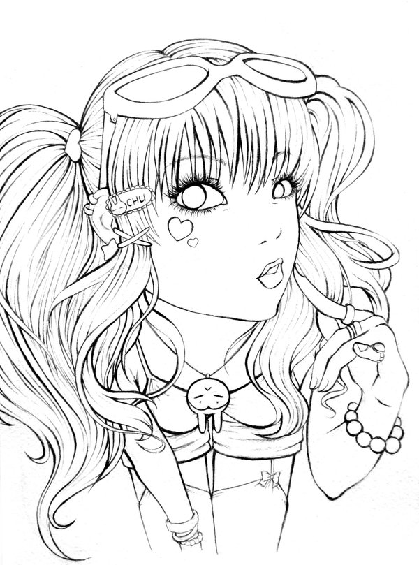 600x809 Cute Japanese Girl Lineart By ~glory Hart On Art
