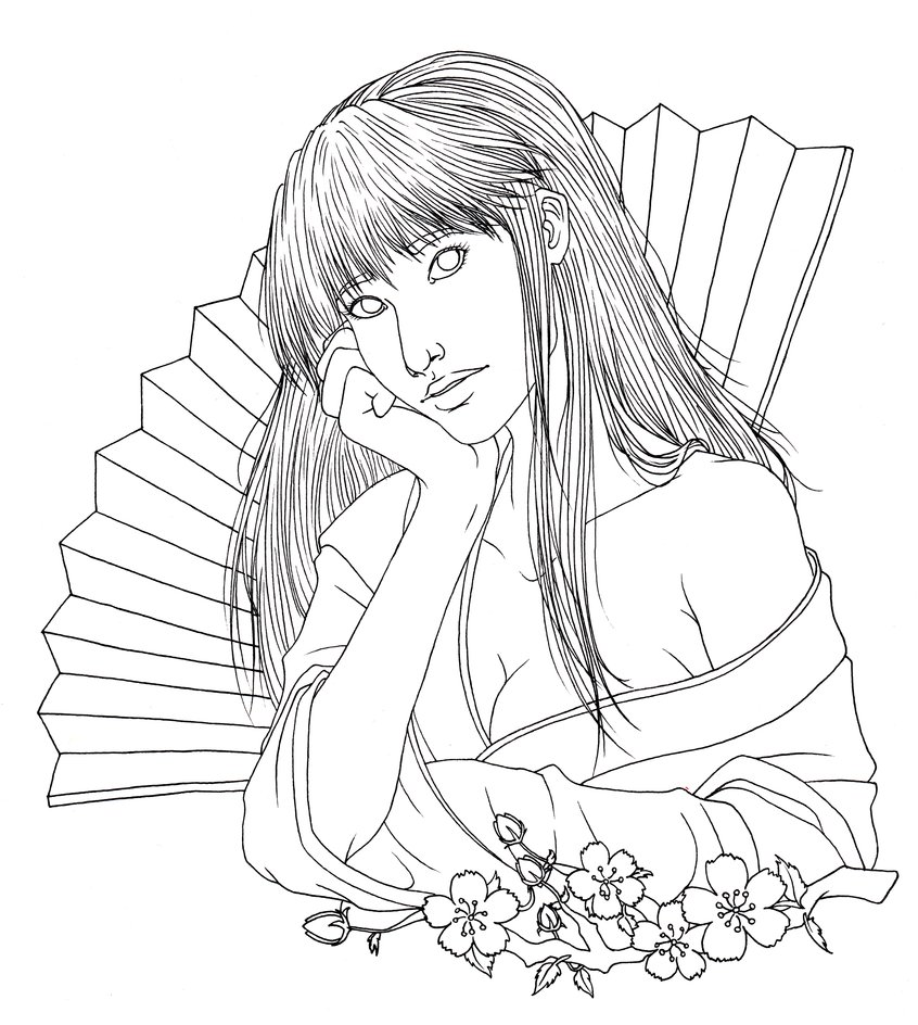 846x944 Japanese Girl Lineart By Crystallinecoley