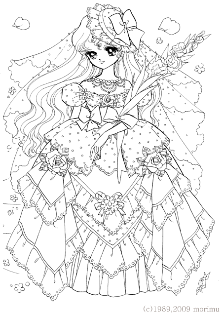 450x636 Japan. Dream Girl. Lace Dress. Free Coloring Page Adult