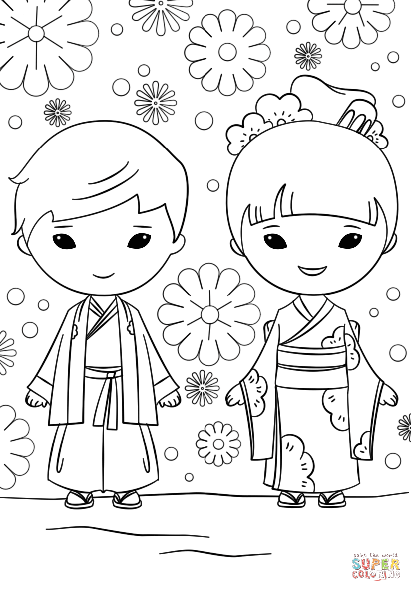 824x1186 Japanese Boy And Girl Coloring Page Free Printable Coloring Pages