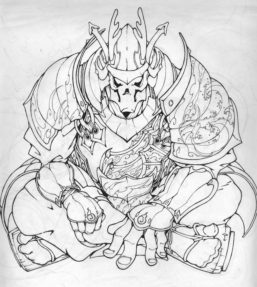 845x946 Drawn Samurai Skull