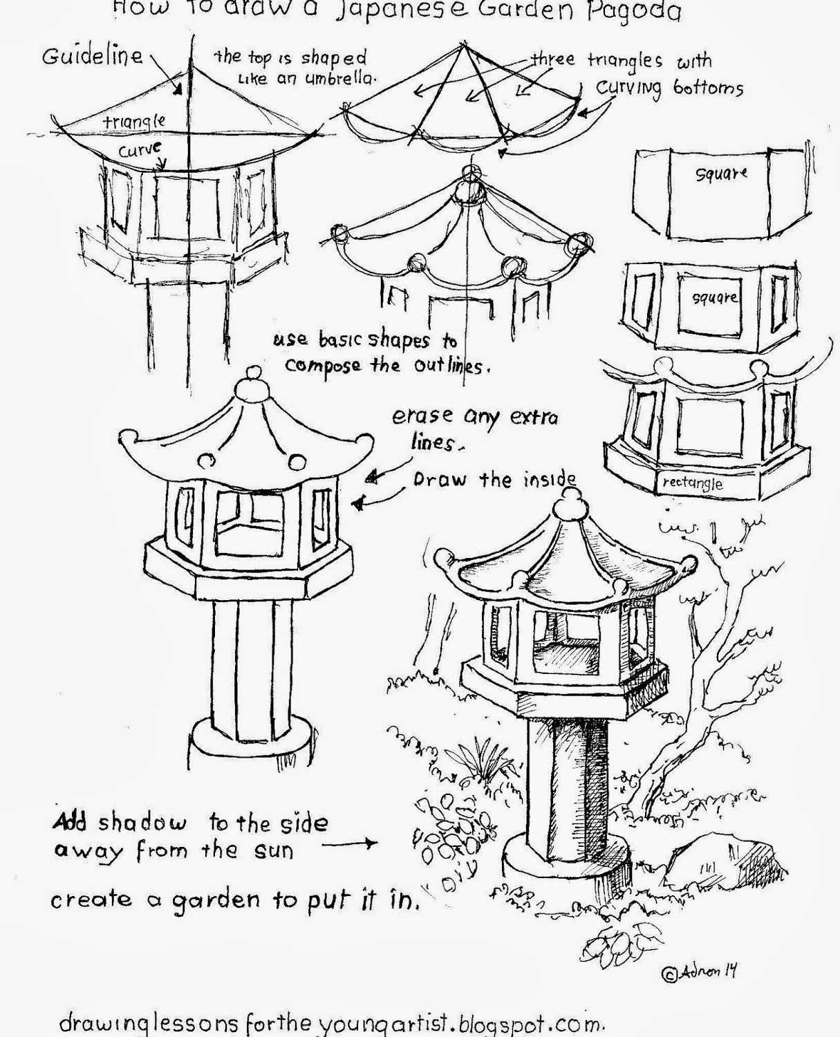 1215x1500 How To Draw A Japanese Garden Pagoda Worksheet, Japanese Garden