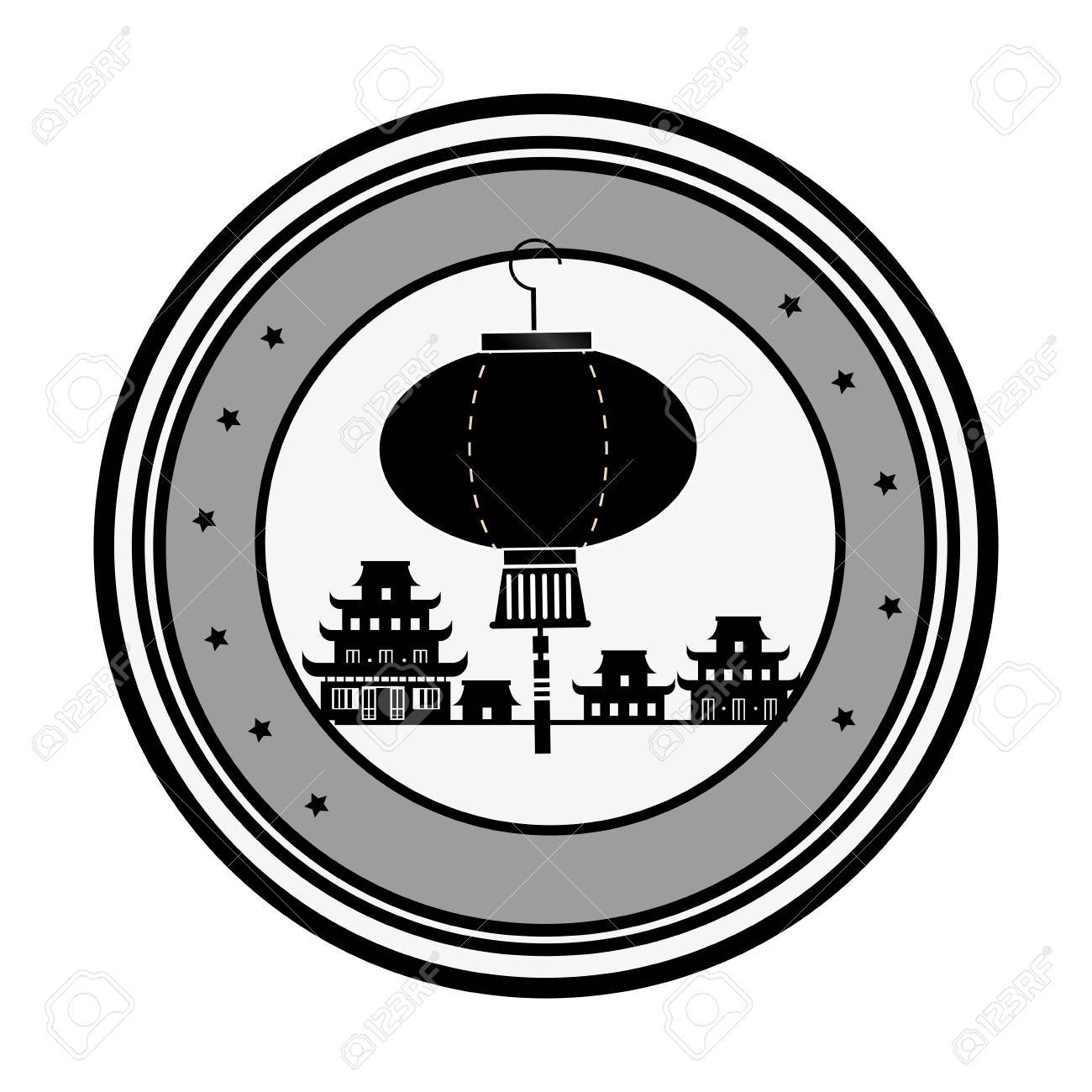 1300x1300 Monochrome Circle Contour With Pagoda And Japanese Temple