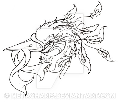 400x342 Asian Phoenix Head With Cancer Ribbon Tattoo By Metacharis