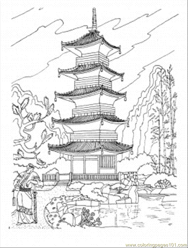 650x856 Drawn Cherry Blossom Japanese Pagoda